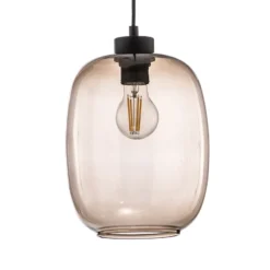Lámpara colgante Elio, cristal, marrón/claro/gris, 3 luces, descentrable