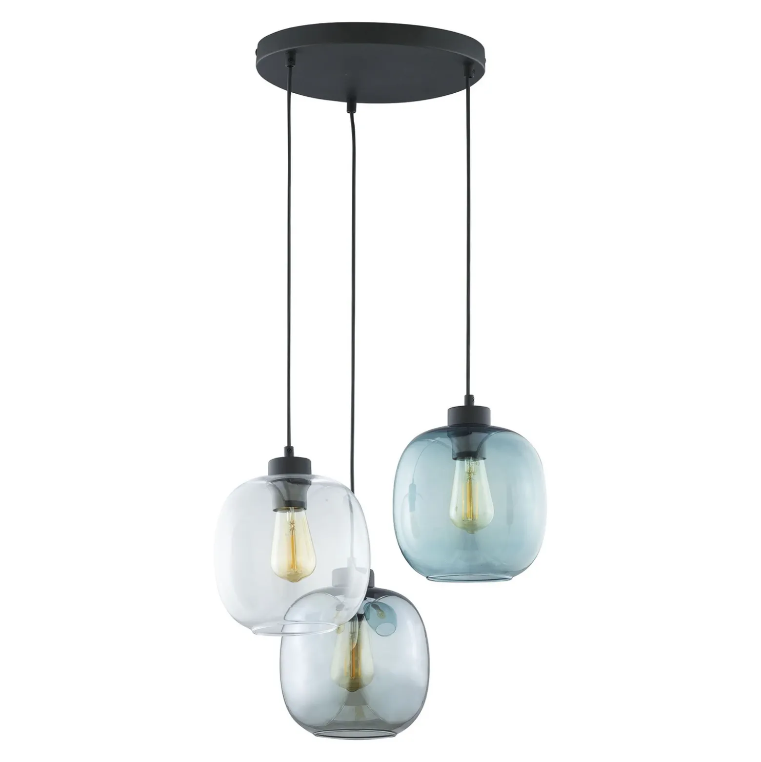 Lámpara colgante Elio, cristal, azul/claro/gris, Ø 52 cm, 3 luces