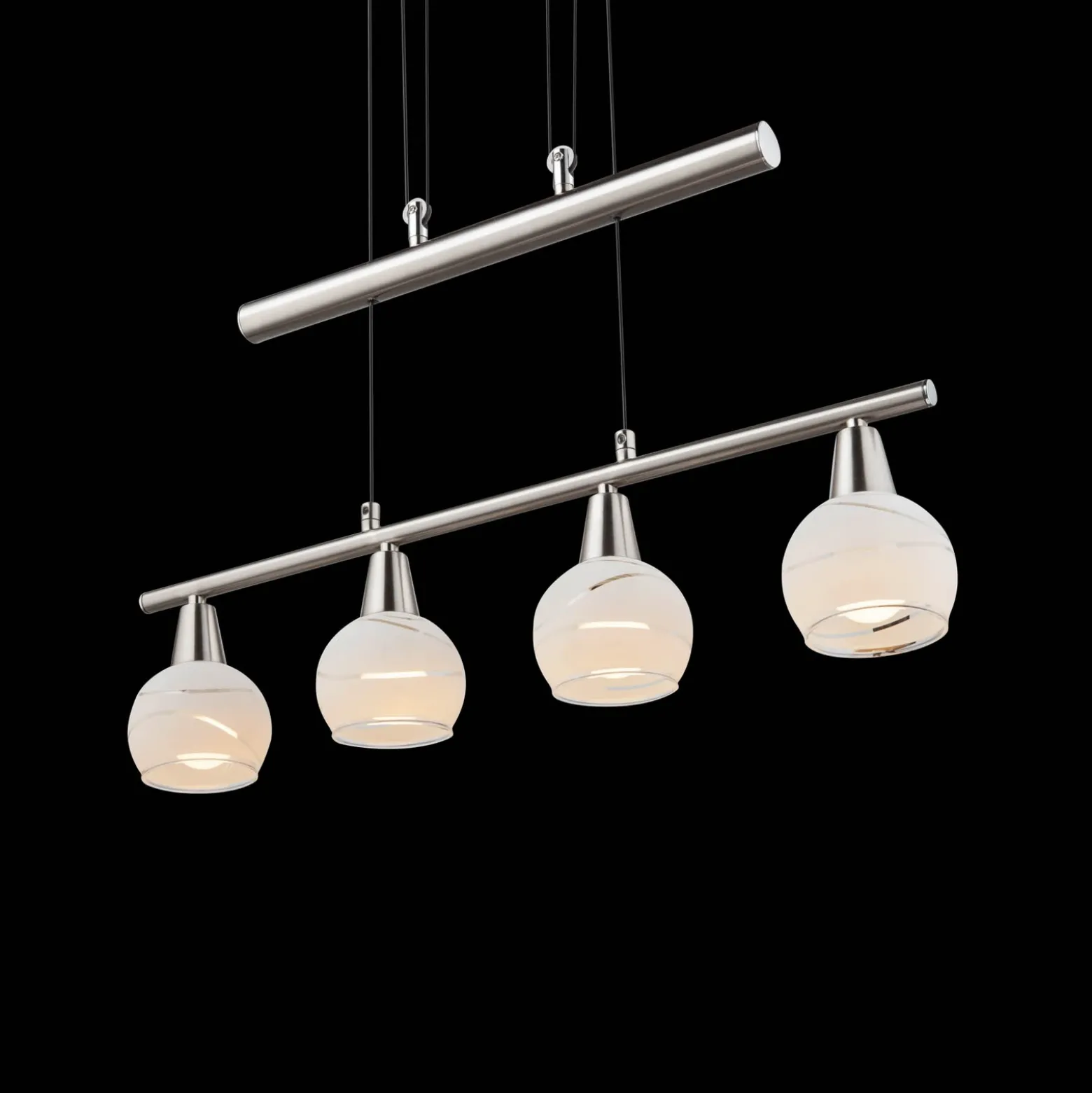 Lámpara colgante Elliott, longitud 60 cm, níquel mate, metal/vidrio