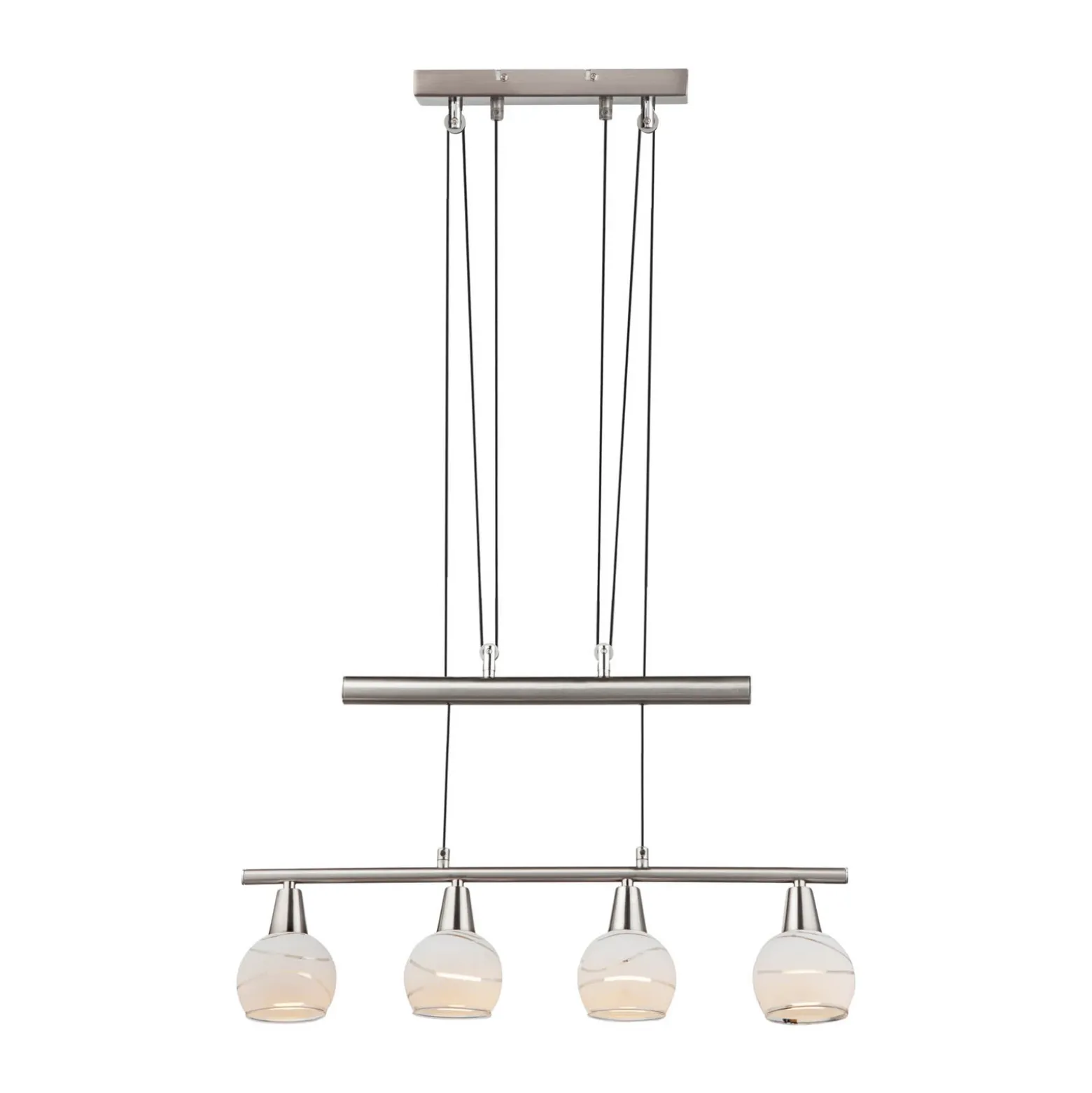 Lámpara colgante Elliott, longitud 60 cm, níquel mate, metal/vidrio