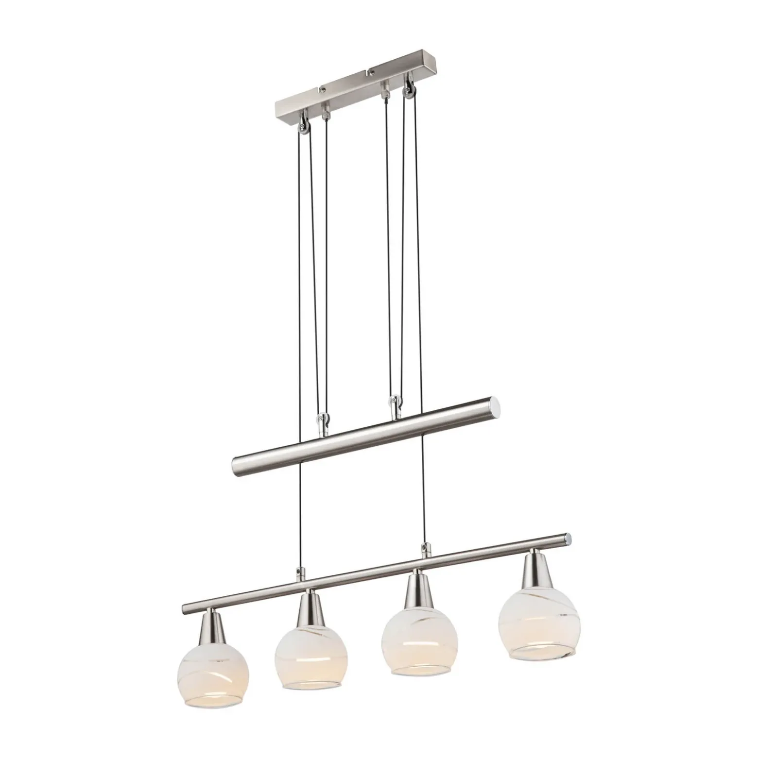 Lámpara colgante Elliott, longitud 60 cm, níquel mate, metal/vidrio