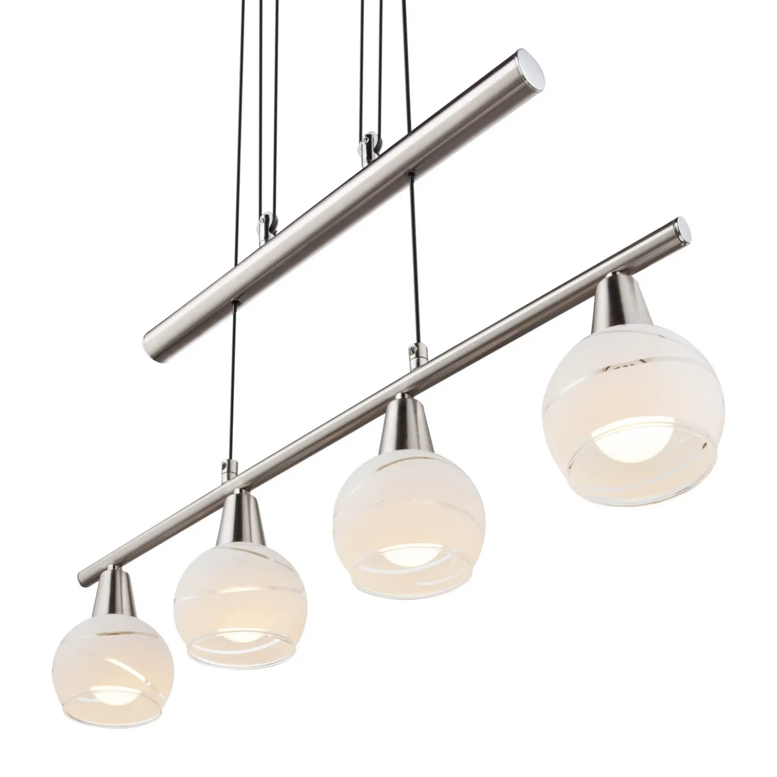 Lámpara colgante Elliott, longitud 60 cm, níquel mate, metal/vidrio