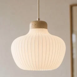 Lámpara colgante Eloise de Lucande, Ø 30 cm, blanca, de tela, E27