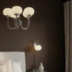 Lámpara colgante Elsy, blanco/cromo, 5 luces, 36 cm, cristal, enchufe