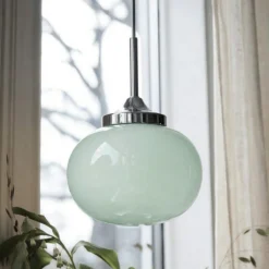 Lámpara colgante Elsy, verde claro/cromo, Ø 18 cm, cristal, enchufe