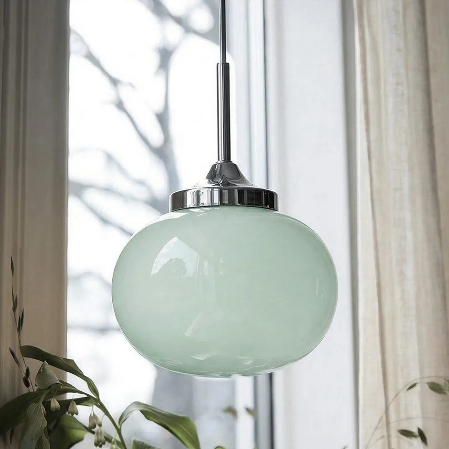 Lámpara colgante Elsy, verde claro/cromo, Ø 18 cm, cristal, enchufe