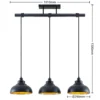 Lámpara colgante Emna de Lindby, 3 luces, negro/dorado, metal, 101 cm