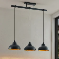 Lámpara colgante Emna de Lindby, 3 luces, negro/dorado, metal, 101 cm
