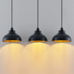 Lámpara colgante Emna de Lindby, 3 luces, negro/dorado, metal, 101 cm
