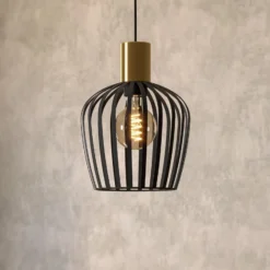 Lámpara colgante Empoli, Ø 20 cm, negro/color latón, acero
