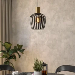 Lámpara colgante Empoli, Ø 20 cm, negro/color latón, acero