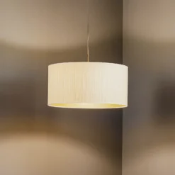 Lámpara colgante Essex, tela texturizada, dorada