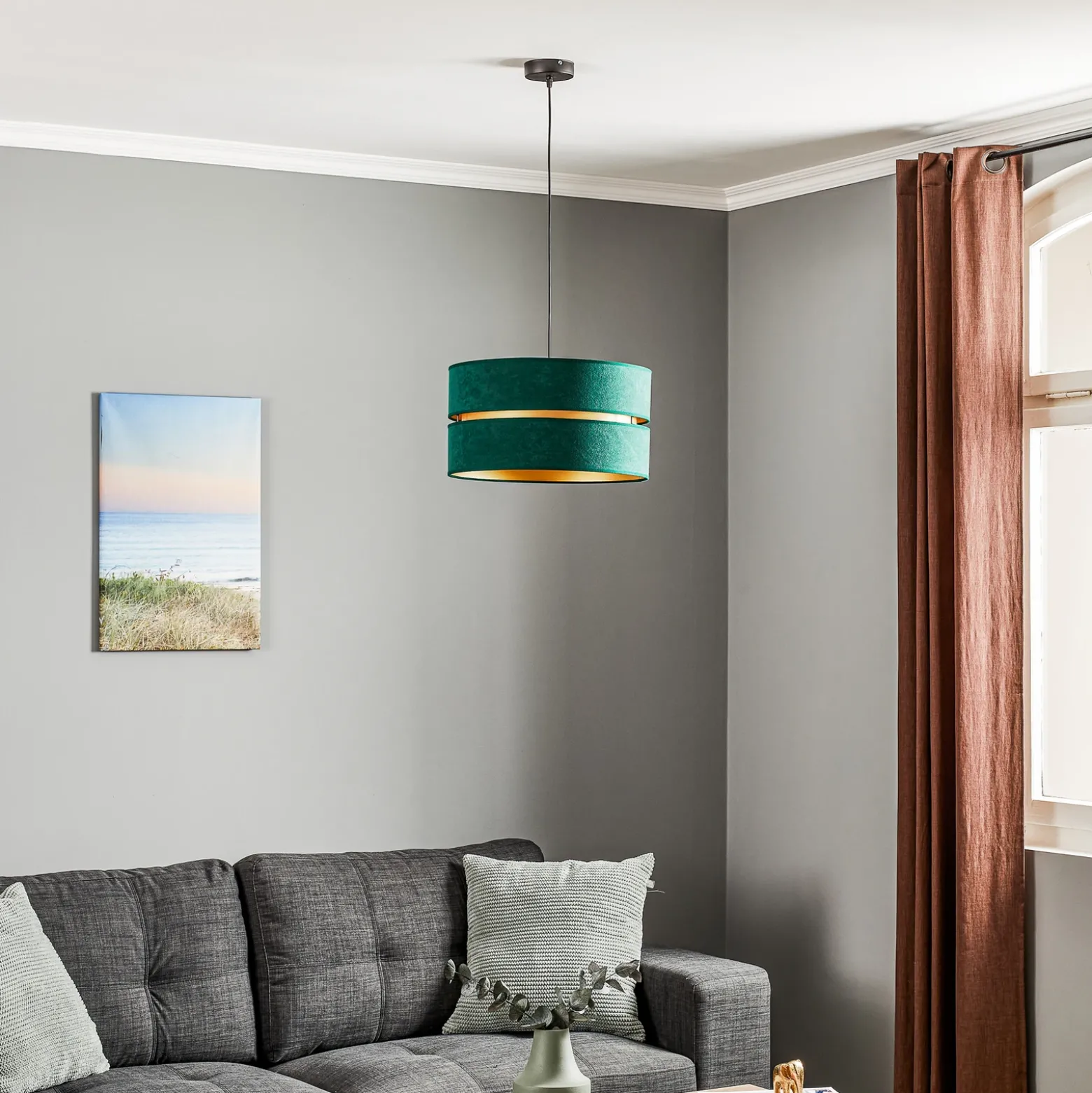 Lámpara colgante Euluna Duo verde/dorado Ø40cm 1 luz