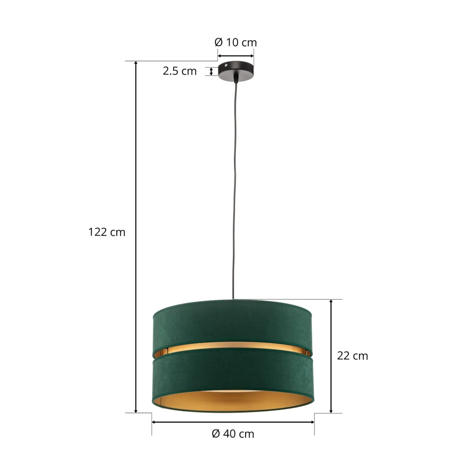Lámpara colgante Euluna Duo verde/dorado Ø40cm 1 luz