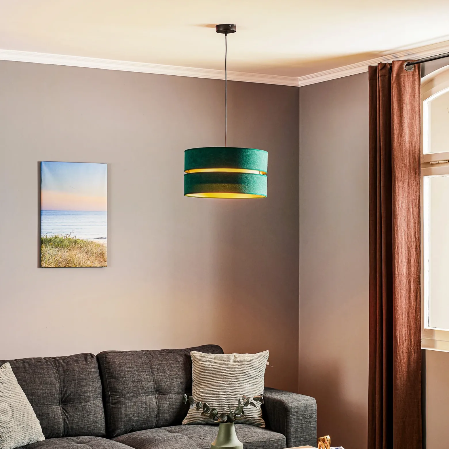 Lámpara colgante Euluna Duo verde/dorado Ø40cm 1 luz