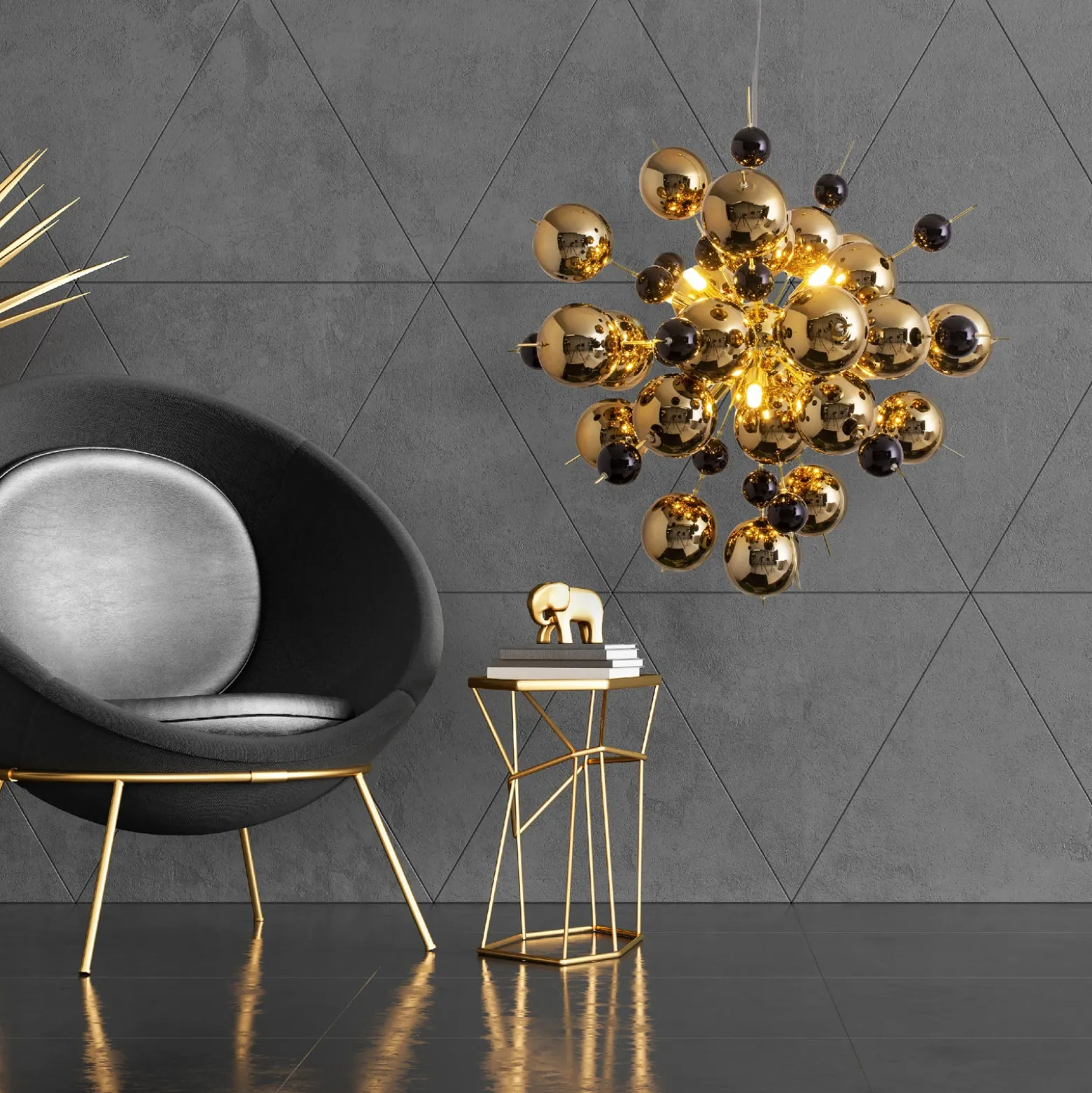 Lámpara colgante Explosion con bolas doradas