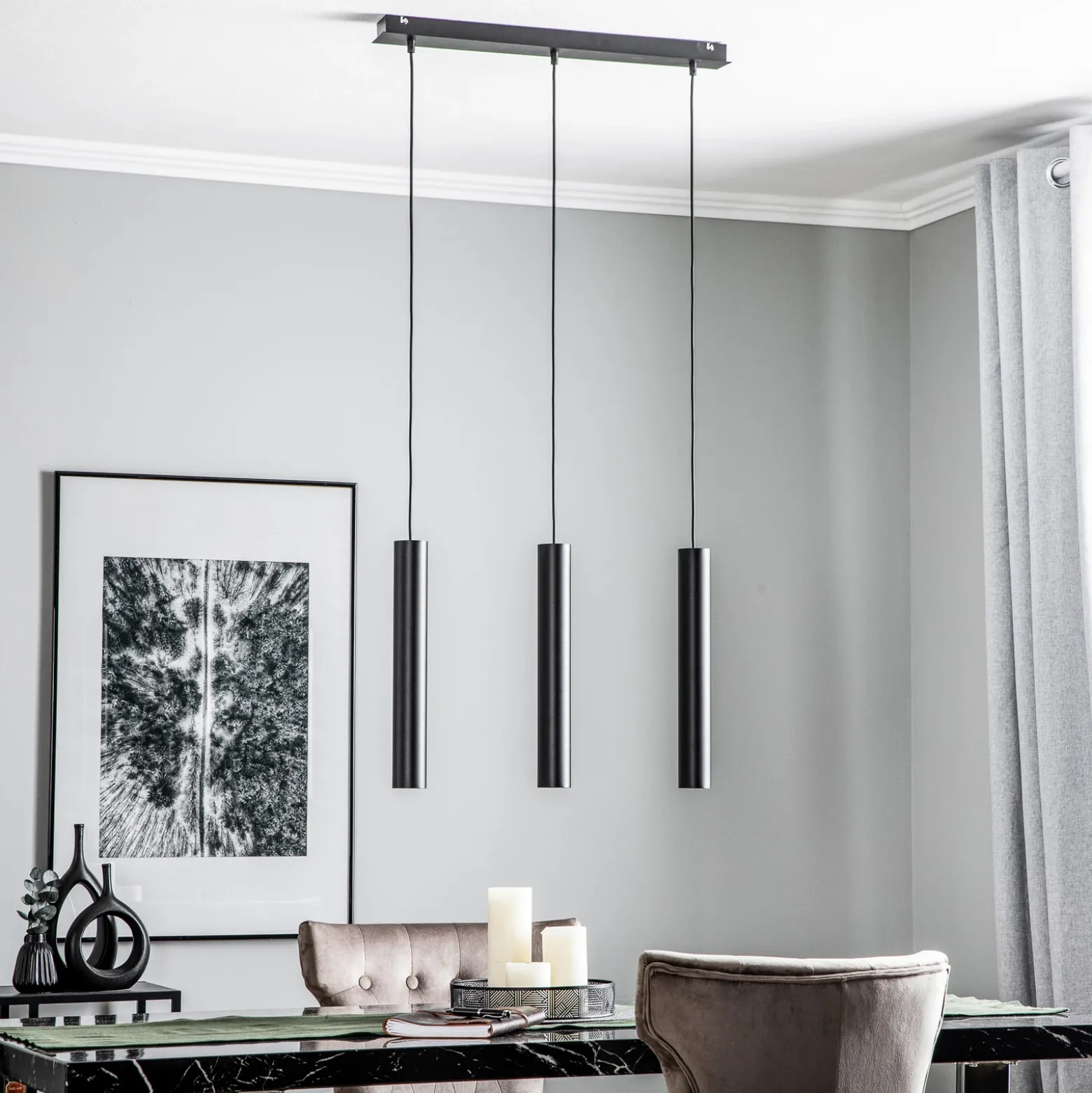 Lámpara colgante Eye, negro, 3 luces