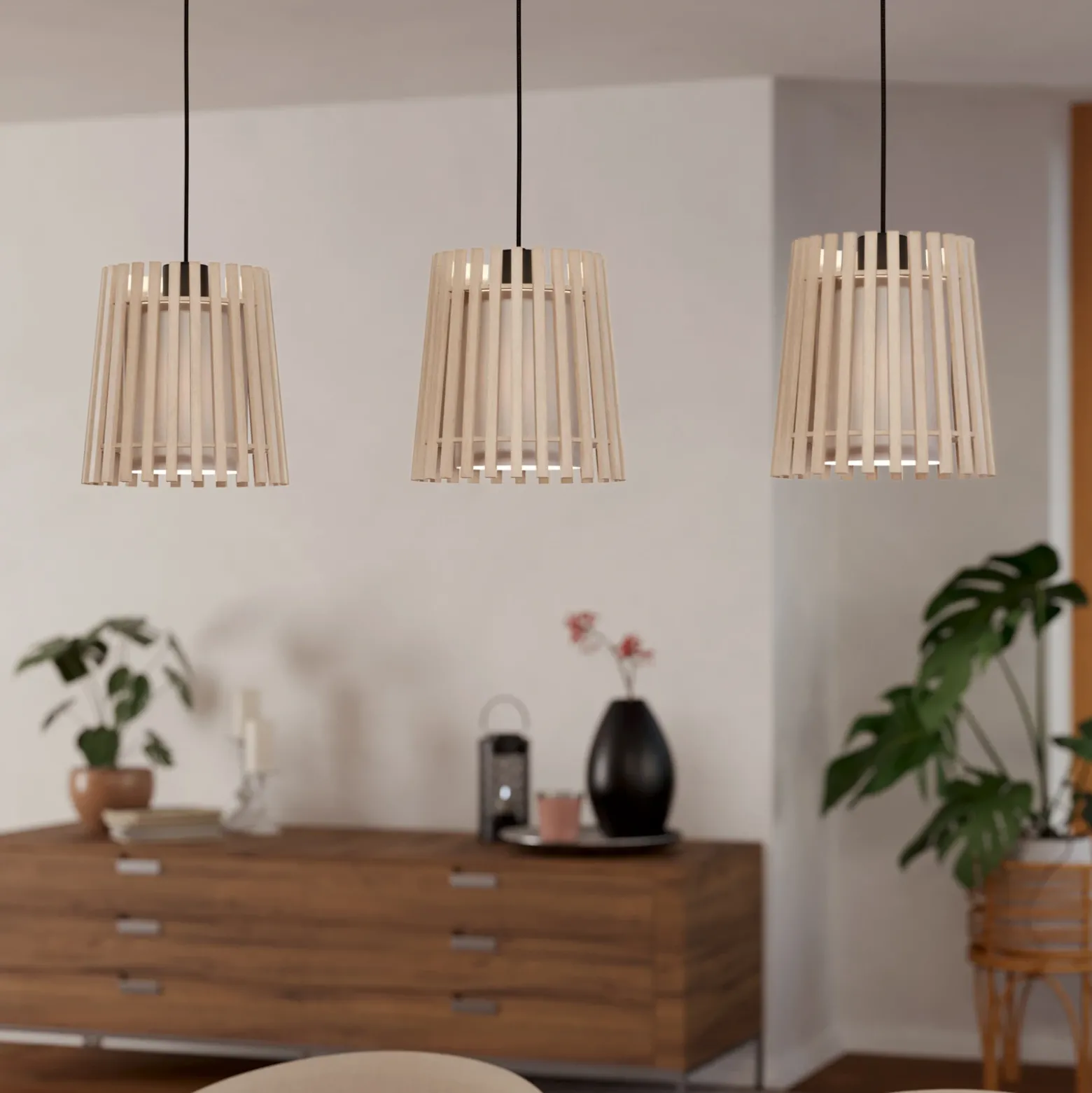 Lámpara colgante Fattoria pantallas dobles 3 luces