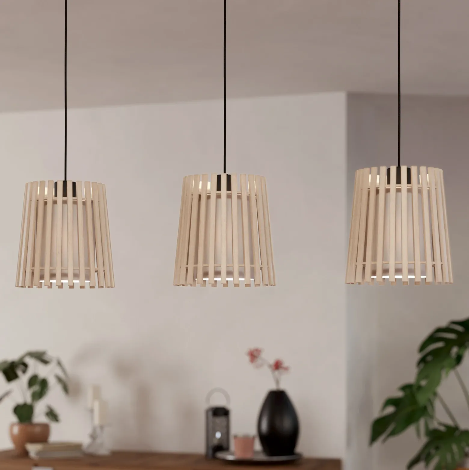Lámpara colgante Fattoria pantallas dobles 3 luces