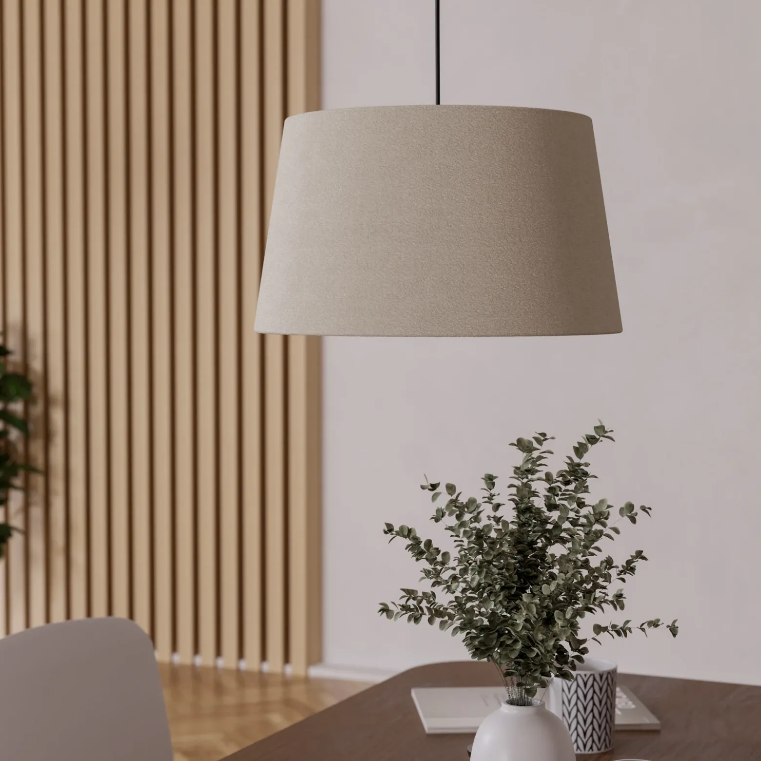 Lámpara colgante Febres, Ø 35 cm, blanco y negro, tela