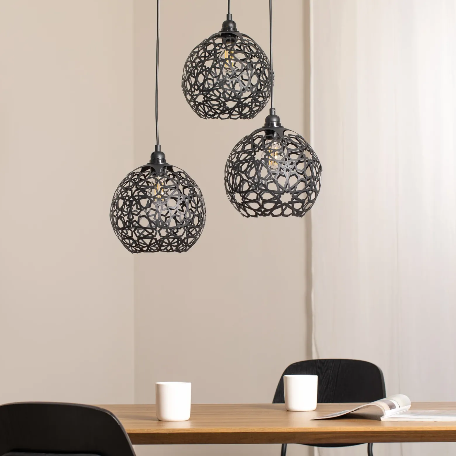 Lámpara colgante Fellini MR-787 3 luces roundel negro