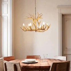 Lámpara colgante Fibi de Lindby, marrón, asta, 6 luces E14