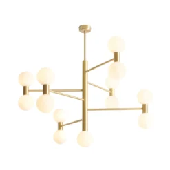 Lámpara colgante Flare, 13 luces, latón/blanco opalino, cristal