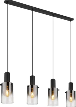Lámpara colgante Florentina, longitud 103 cm, gris humo, cristal, 4 luces.