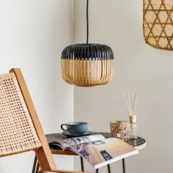 Lámpara colgante Forestier Bamboo XS, Ø 27 cm, negro