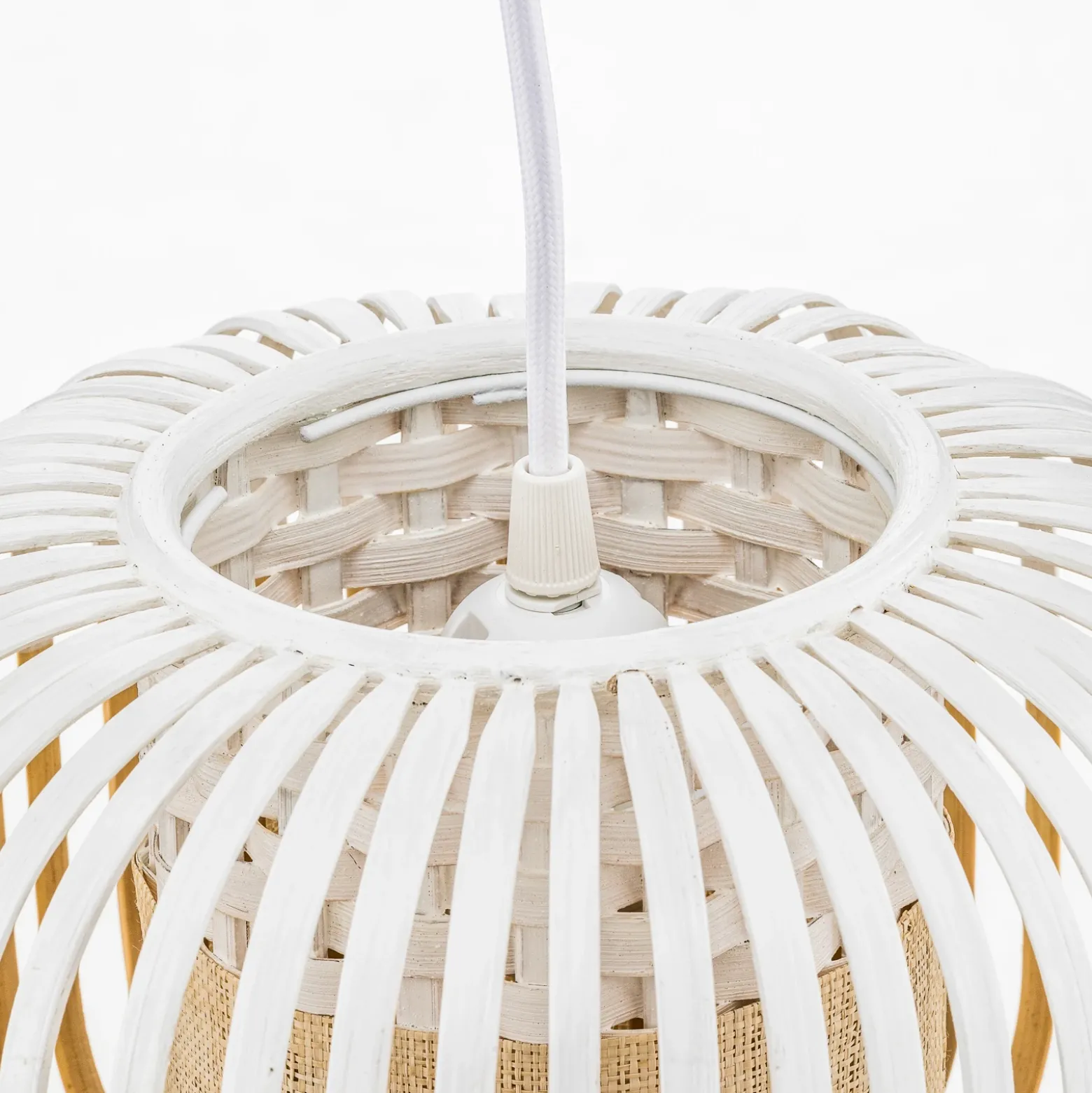 Lámpara colgante Forestier Bamboo XS, Ø 27 cm, blanca