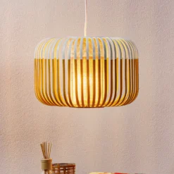 Lámpara colgante Forestier Bamboo S, Ø 35 cm, blanca