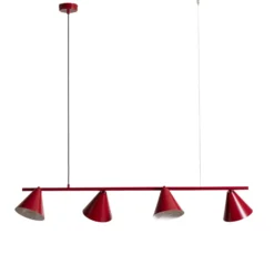 Lámpara colgante Form 4, roja, de metal, 4 luces, cónica, E27