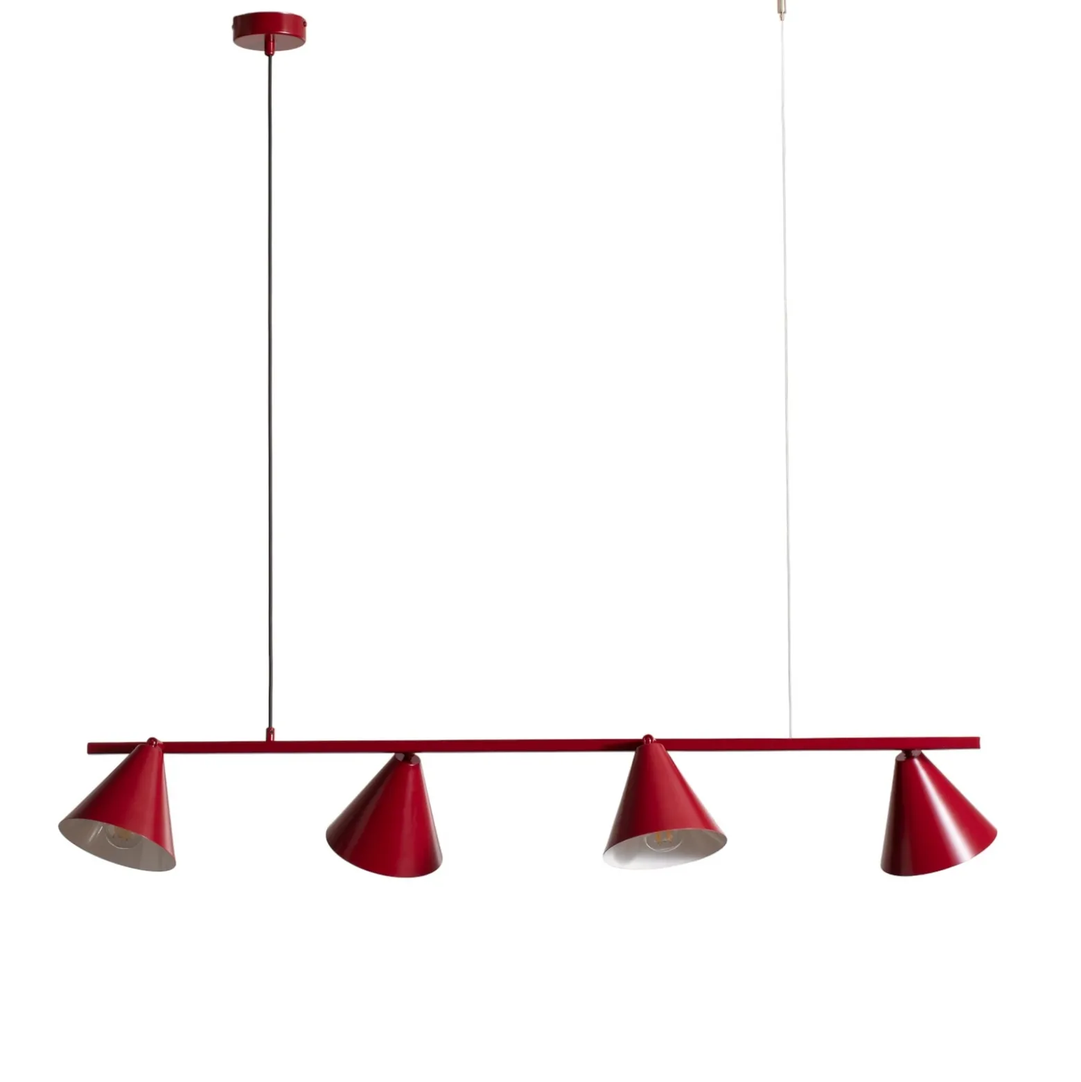 Lámpara colgante Form 4, roja, de metal, 4 luces, cónica, E27