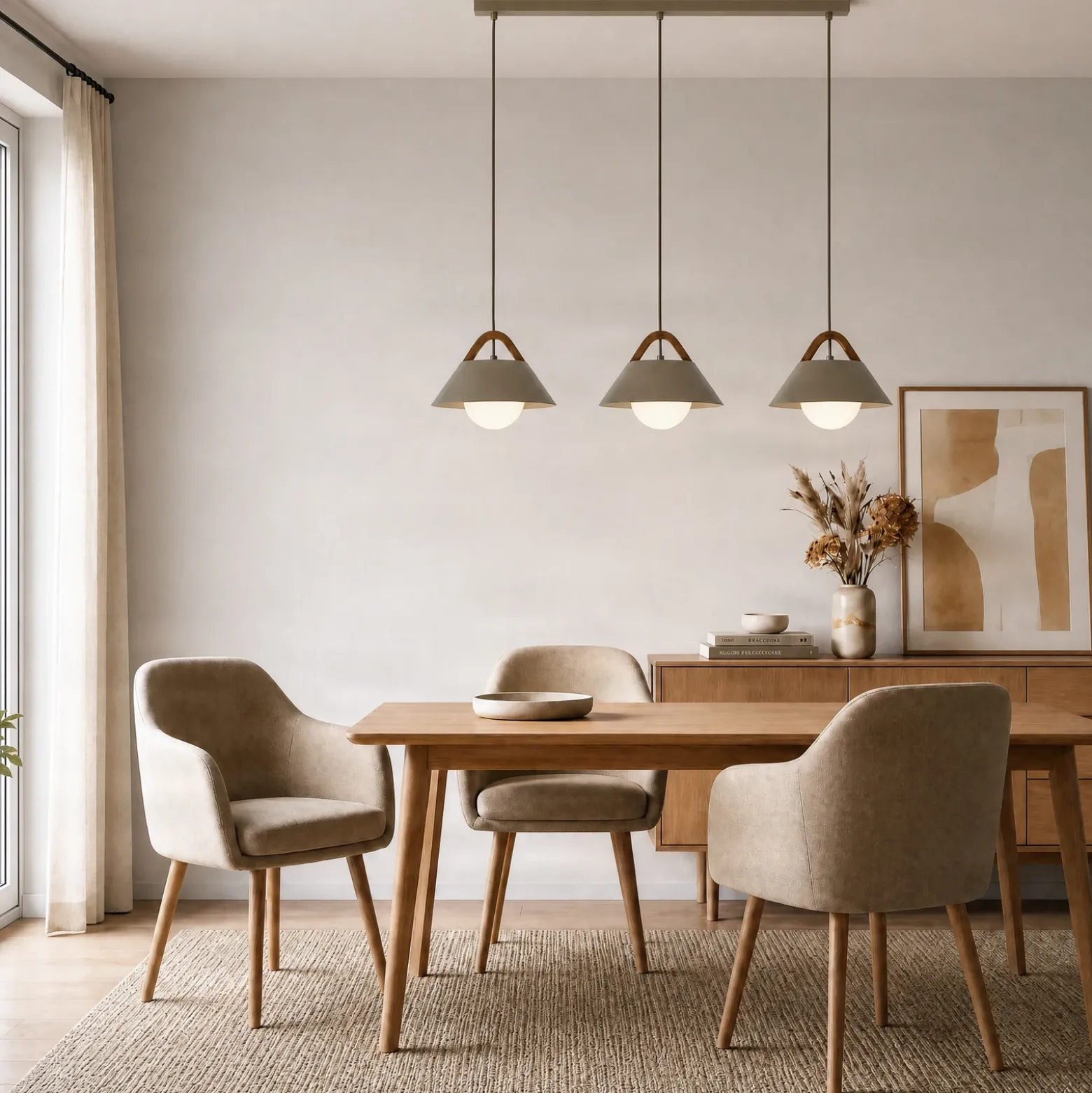 Lámpara colgante Funda, beige, longitud 110 cm, 3 luces, metal/cristal