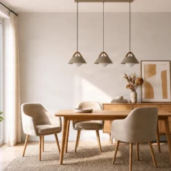Lámpara colgante Funda, beige, longitud 110 cm, 3 luces, metal/cristal
