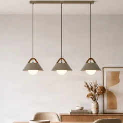 Lámpara colgante Funda, beige, longitud 110 cm, 3 luces, metal/cristal
