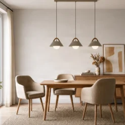 Lámpara colgante Funda, beige, longitud 110 cm, 3 luces, metal/cristal