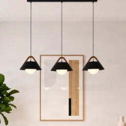 Lámpara colgante Funda, negra, longitud 110 cm, 3 luces, metal/cristal