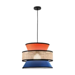 Lámpara colgante Gazebo, naranja/azul/natural, Ø 40 cm, tela/ratán