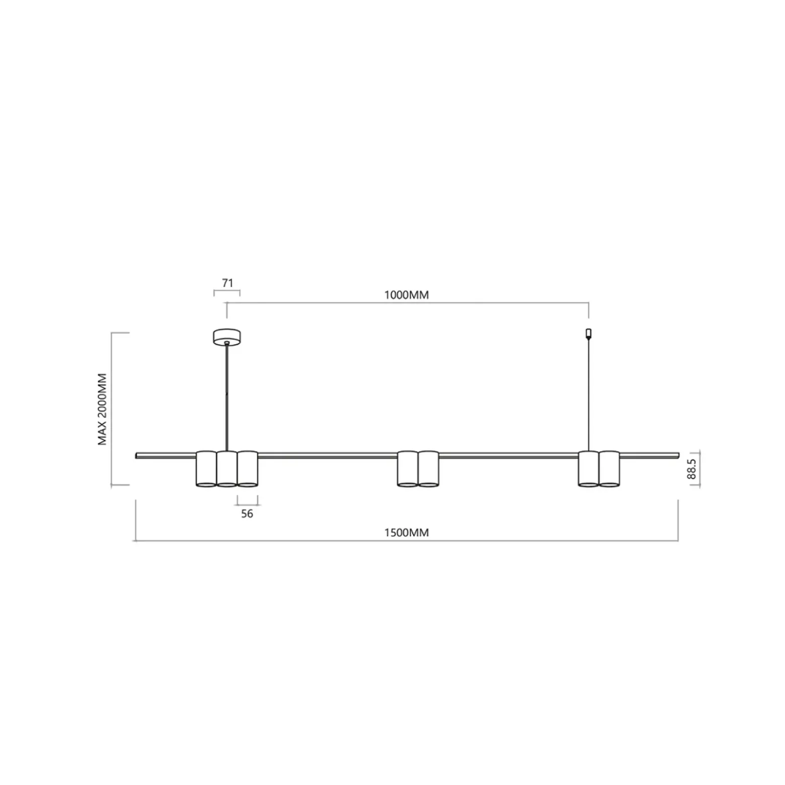 Lámpara colgante Genesis, aluminio negro/dorado, 7 x GU10, longitud 150 cm