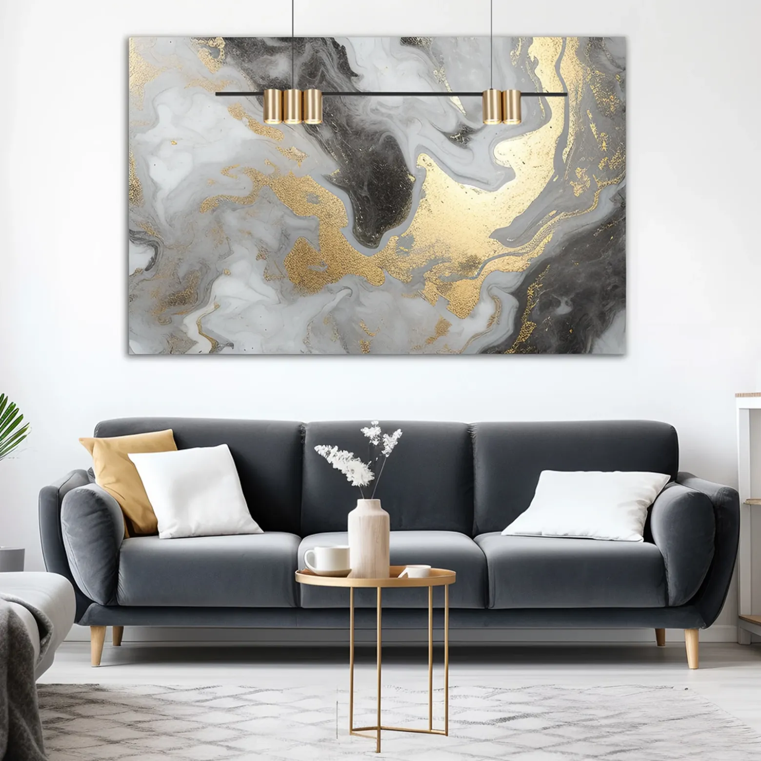 Lámpara colgante Genesis, aluminio negro/dorado, 5 x GU10, longitud 100 cm