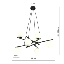 Lámpara colgante Glassy, cristal opalino, 100 cm, 8 luces, cruzadas