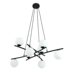 Lámpara colgante Glassy, cristal opalino, 100 cm, 8 luces, cruzadas