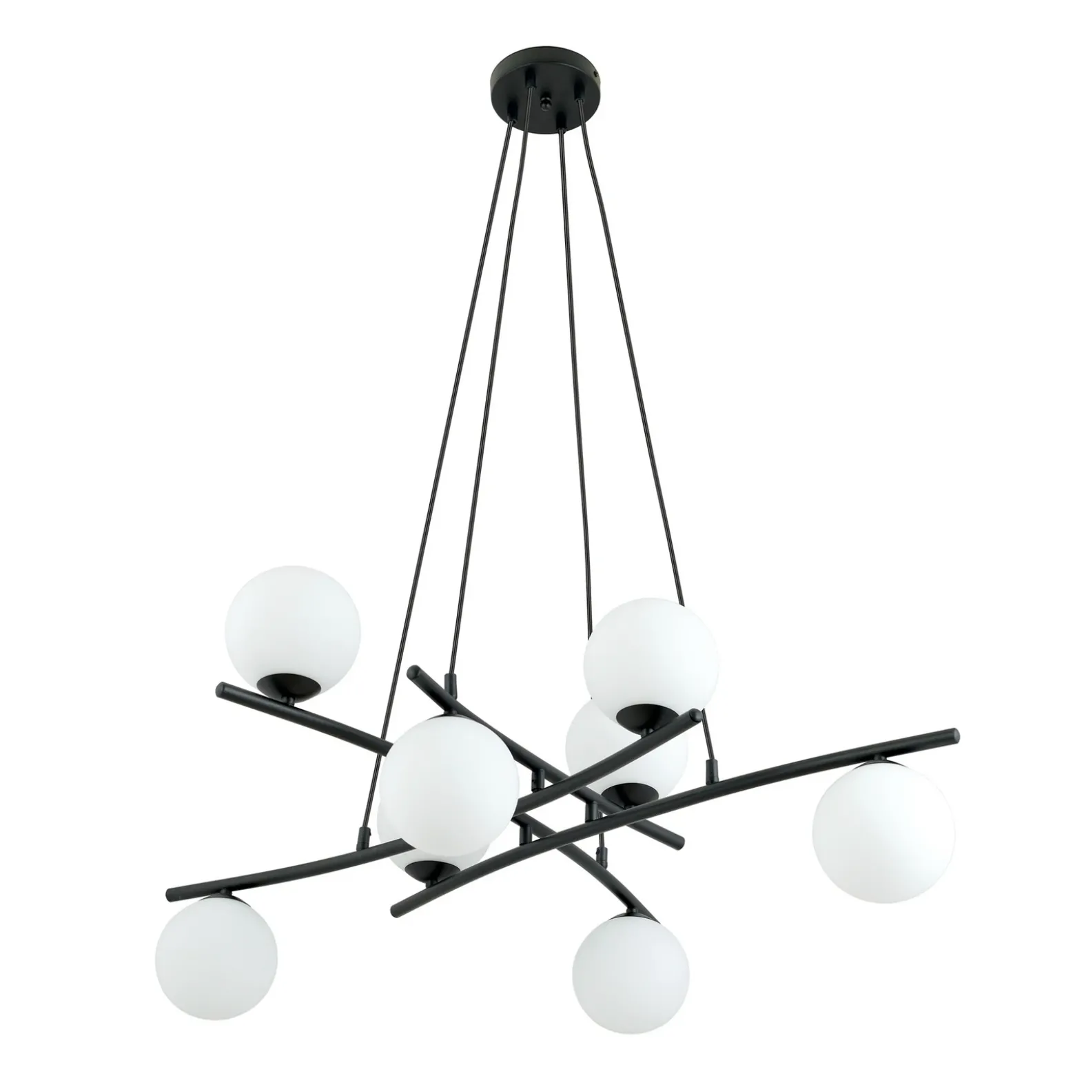 Lámpara colgante Glassy, cristal opalino, 100 cm, 8 luces, cruzadas