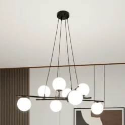 Lámpara colgante Glassy, cristal opalino, 100 cm, 8 luces, cruzadas