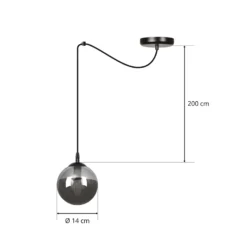 Lámpara colgante Glassy, descentrada, negra, grafito, cristal, 14 cm