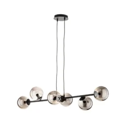 Lámpara colgante Glassy, 6 luces, negro, grafito, cristal, 110 cm