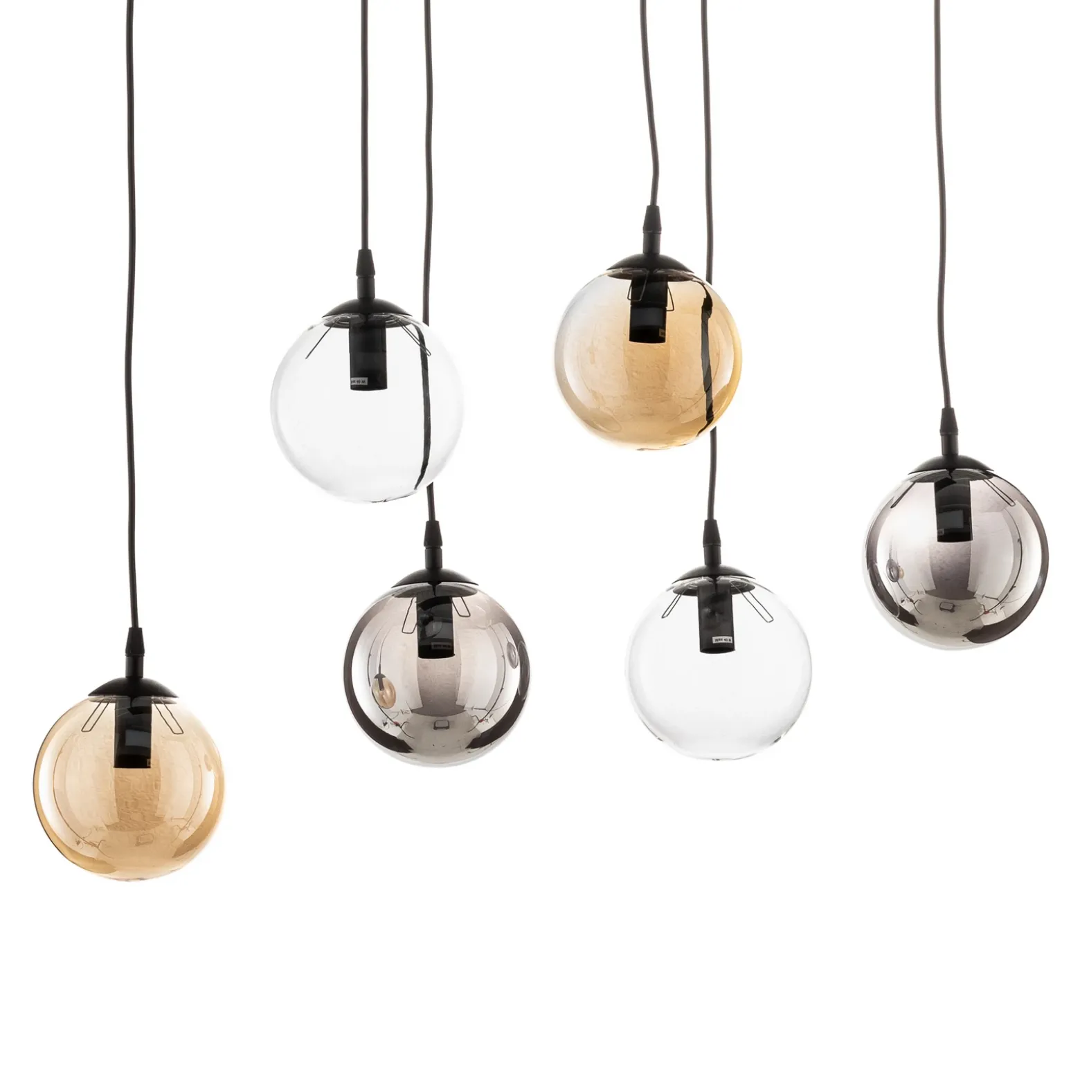 Lámpara colgante Glassy, 6 luces, grafito/ámbar/transparente, vidrio, 75 cm