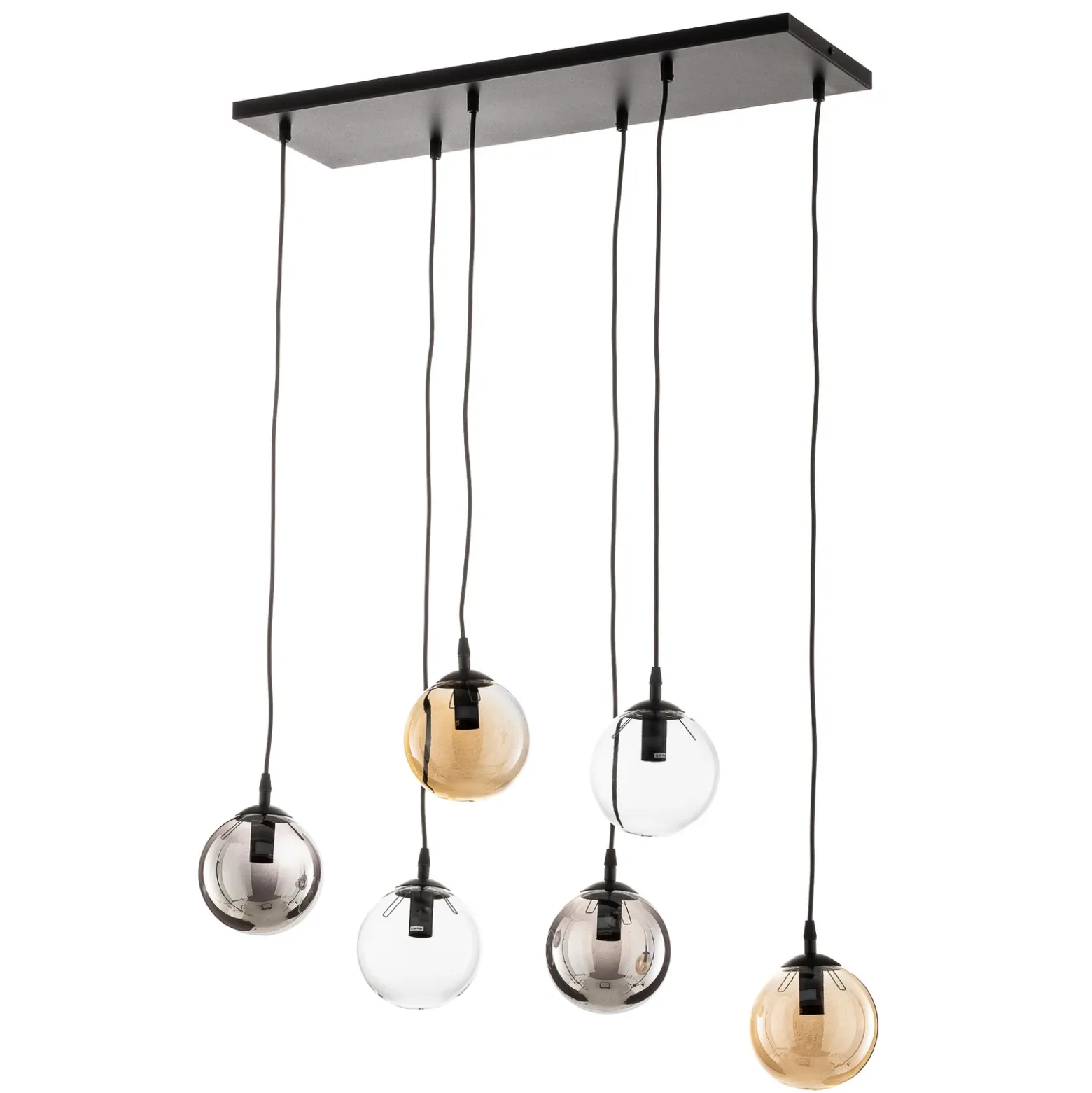 Lámpara colgante Glassy, 6 luces, grafito/ámbar/transparente, vidrio, 75 cm
