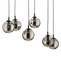 Lámpara colgante Glassy, 6 luces, negro, grafito, cristal, 75 cm